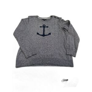 Nautica Heathered Navy Anchor Cotton Sweater Size Large